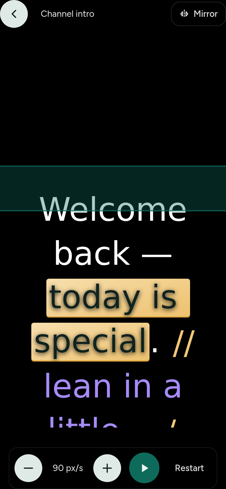 Teleprompter Studio presenting a script with coloured cues